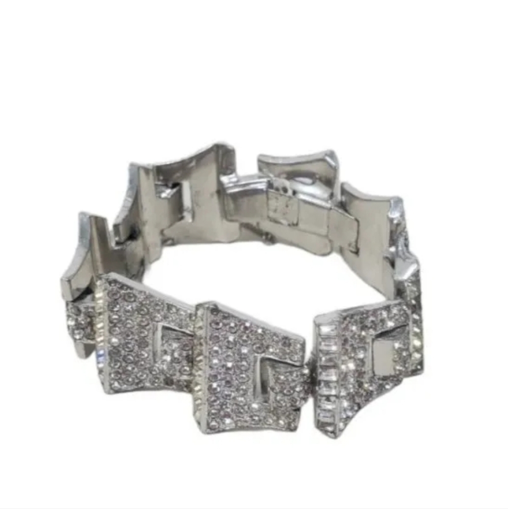 Vintage JOMAZ Joseph Mazer Art Deco Rhinestone Silver Rhodium Plated Bracelet - Picture 8 of 8